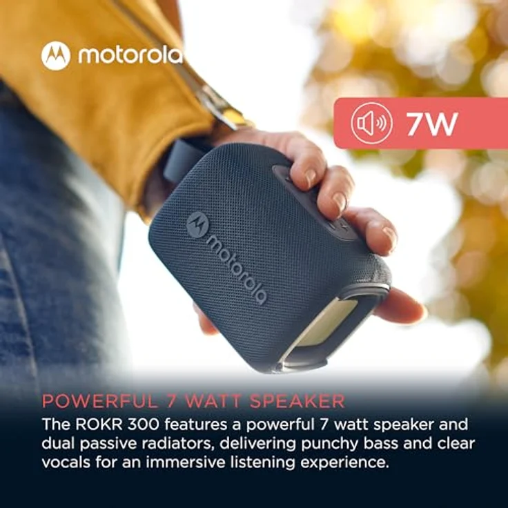 Motorola Sound ROKR 300, tragbarer Bluetooth 5.3 Lautsprecher, IP67 wasserdicht, 7-W- Leistung, 12 Stunden Akkulaufzeit, Blau – Bild 3