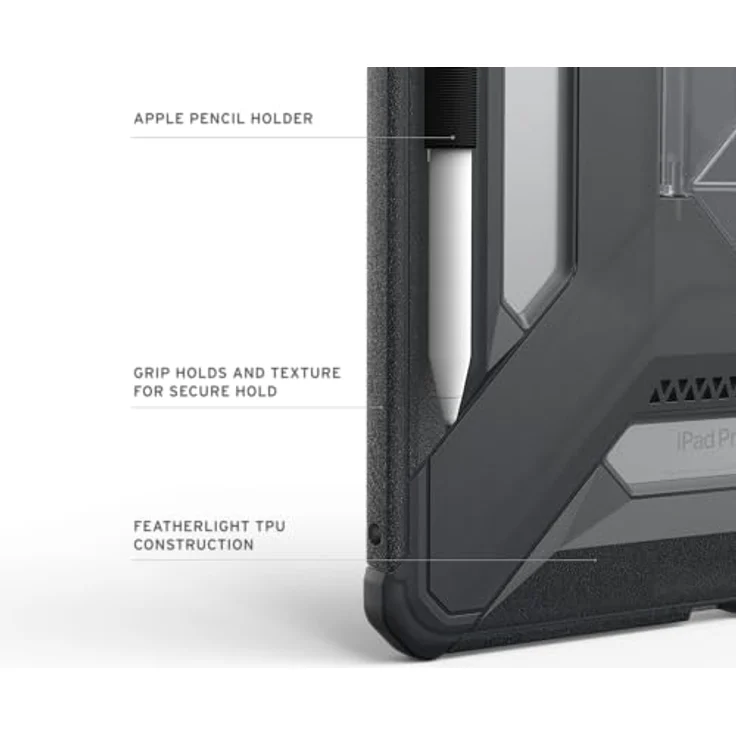 URBAN ARMOR GEAR Scout Plus Case für Apple iPad Pro 11 (M5-2025, M4-2024) mit Apple Pencil Halterung und Standfunktion, ash (grau transparent) – Bild 4