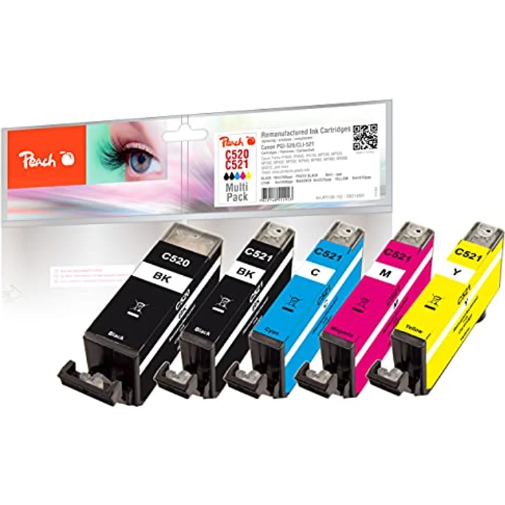 Peach Druckerpatrone PGI-520/CLI-521 Multi-Pack, Tinte in Schwarz, Cyan, Magenta, Gelb (BK, C, M, Y) – Bild 1
