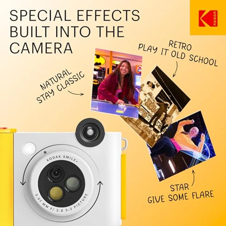 KODAK Smile+ kabellose Digitale Sofortbildkamera mit effektveränderndem Objektiv, 2x3-Zoll Zink-Fotodrucken mit Selbstklebender Rückseite, kompatibel mit iOS- und Android-Geräten – Weiß – Bild 2