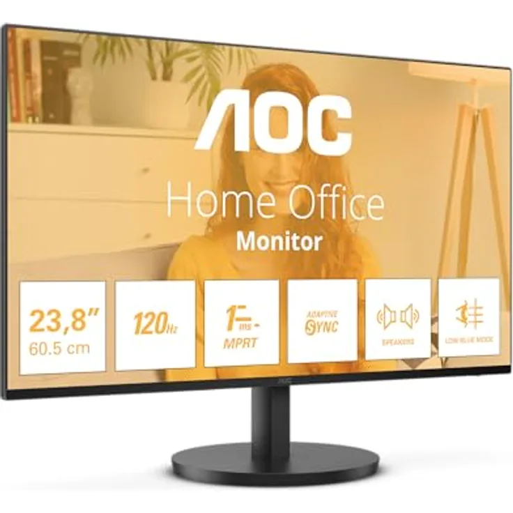 AOC 24B3QA2 24 Zoll Full HD Monitor, 120 Hz, Adaptive Sync, Lautsprecher, 1 ms Reaktionszeit, schwarz