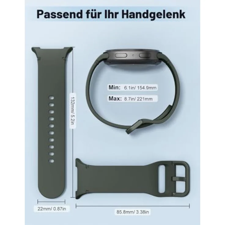 MoKo Sport Armband für Samsung Galaxy Watch 9/8/8 Classic, M/L, wasserdicht, hautfreundliches Silikon, geriffeltes Design mit farbigen Nähten – Bild 5