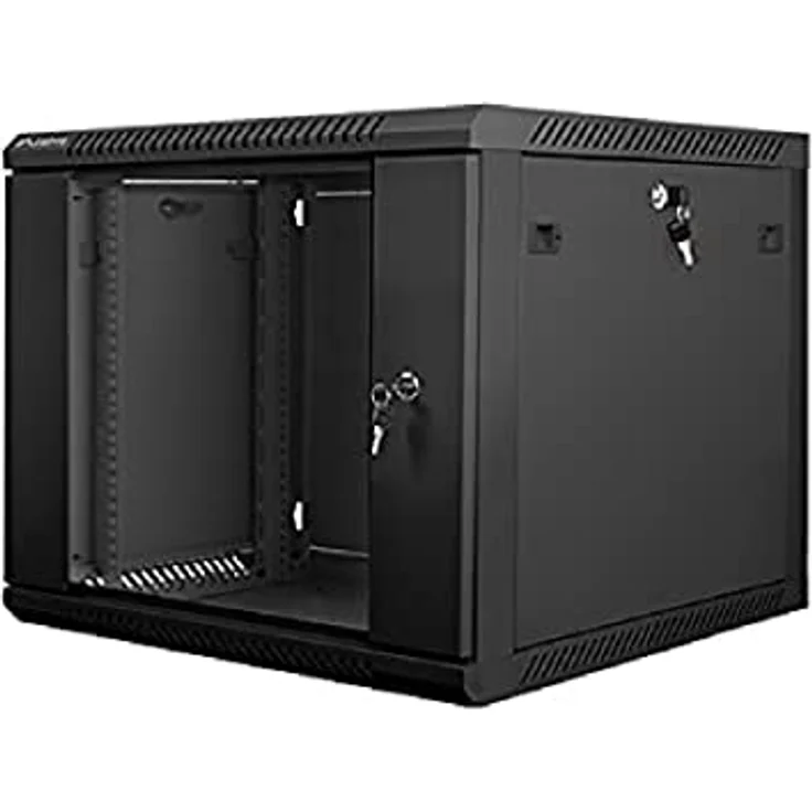 Lanberg WF01-6609-10B Rack 9U Wandmontiertes Regal Schwarz, Serverschrank aus Stahl und gehärtetem Glas, 60 kg Tragfähigkeit, IP20 – Bild 1