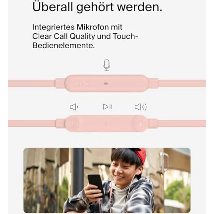 Belkin SoundForm Kopfhörer mit Kabel, In Ear Kopfhörer mit Mikrofon und USB‑C-Stecker für iPhone 16/15, iPad Mini, Galaxy S24, Android- und andere Geräte mit USB-C-Anschluss – Rosa – Bild 3