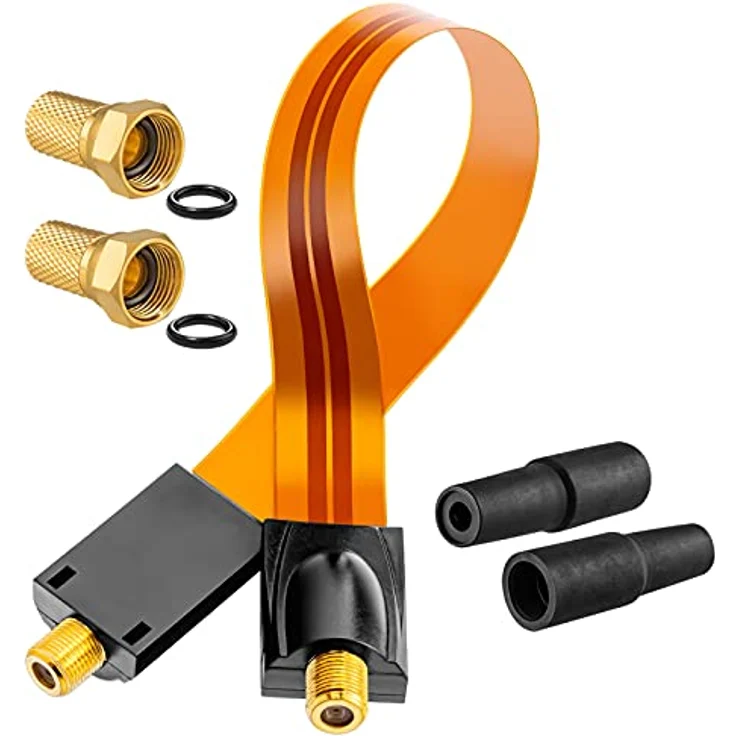 HB Digital SAT Fensterdurchführung High-Quality GOLD + 2 x F-Stecker vergoldet + 2 x Gummitüllen für Fenster und Türen Ultra Flach – Bild 2