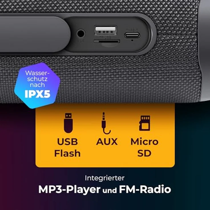 Defender Enjoy S800, Bluetooth-Lautsprecher 20W mit MP3, FM, SD, USB, TWS und IPX5, Schwarz – Bild 5