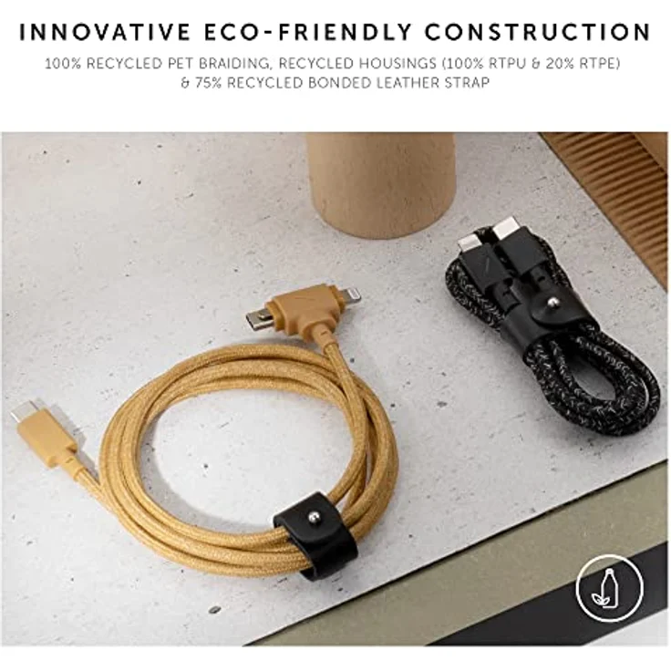Native Union Belt Cable Duo – 1,5 m Universal-Ladekabel mit Ultra-Starkem Geflechtschlauch – Aus Recyceltem Material – 2-in-1 MFi-zertifizierte Stecker für Lightning- & Type-C-Geräte (Kraft) – Bild 5