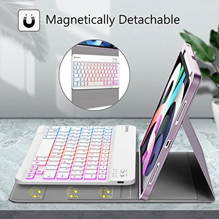 FINTIE Tastatur Hülle für iPad Air 11 Zoll 2024, Magnetisch Abnehmbares Keyboard mit DIY Hintergrundbeleuchtung, Deutsches QWERTZ Layout, Lavendel – Bild 3