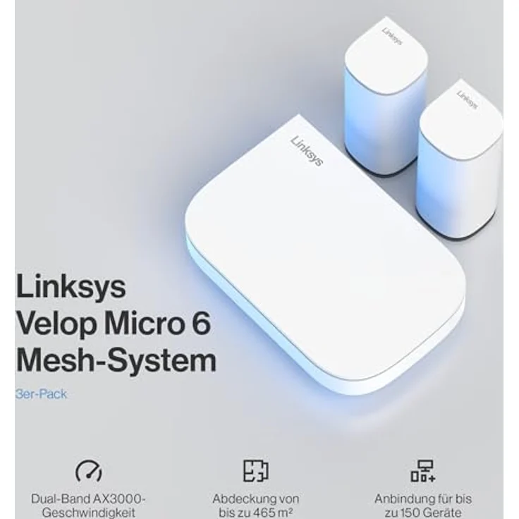 Linksys Velop Micro 6, Dual-Band Mesh-WLAN-System, WiFi 6-Router mit bis zu 3 Gbit/s für 465 m², 3er Pack, ersetzt Router und Extender – Bild 2