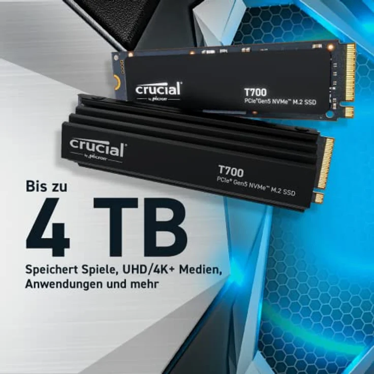 Crucial T700 4TB Gen5 NVMe M.2 SSD - Bis zu 12.400 MB/s - DirectStorage-fähig - CT4000T700SSD3 - Gaming, Fotografie, Videobearbeitung & Design - Internes Solid State-Laufwerk – Bild 3