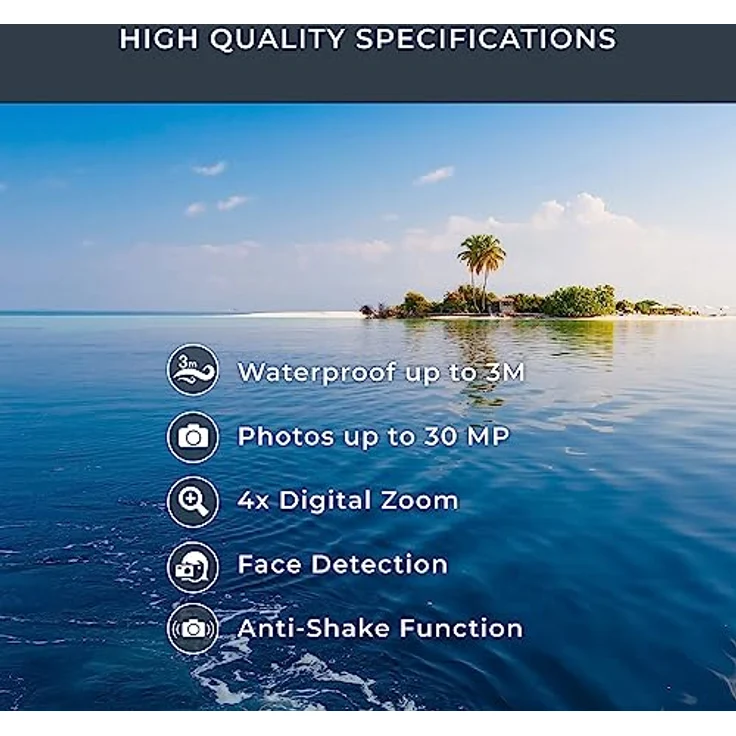 Aquapix W3027 'Wave' Unterwasserkamera, wasserfest bis 3 m, 2.7" Display, bis zu 30 MP Auflösung, 4X Digital-Zoom, 5 MP Sensor, Orange – Bild 2