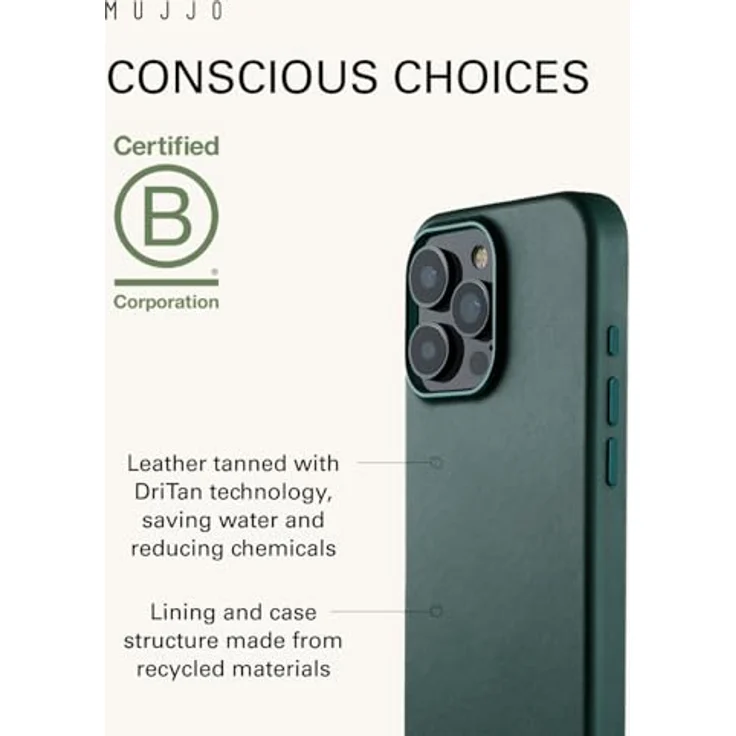 Mujjo Leather Case iPhone 16 Pro Max Lebendiges Grün - Schutz, Reaktionsschnelles Design, MagSafe-Leistung, Premium European Leather, recycelte Materialien – Bild 4