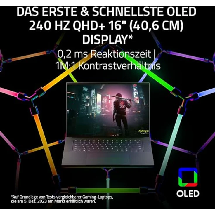 Razer Blade 16 (2024) - 16 Zoll Gaming-Laptop - NVIDIA Geforce RTX 4070 - Intel i9-14900HX - 16" QHD+ OLED 240Hz Display (16GB DDR5 RAM, 1TB SSD, Alu-Gehäuse) QWERTZ DE-Layout | Schwarz – Bild 2