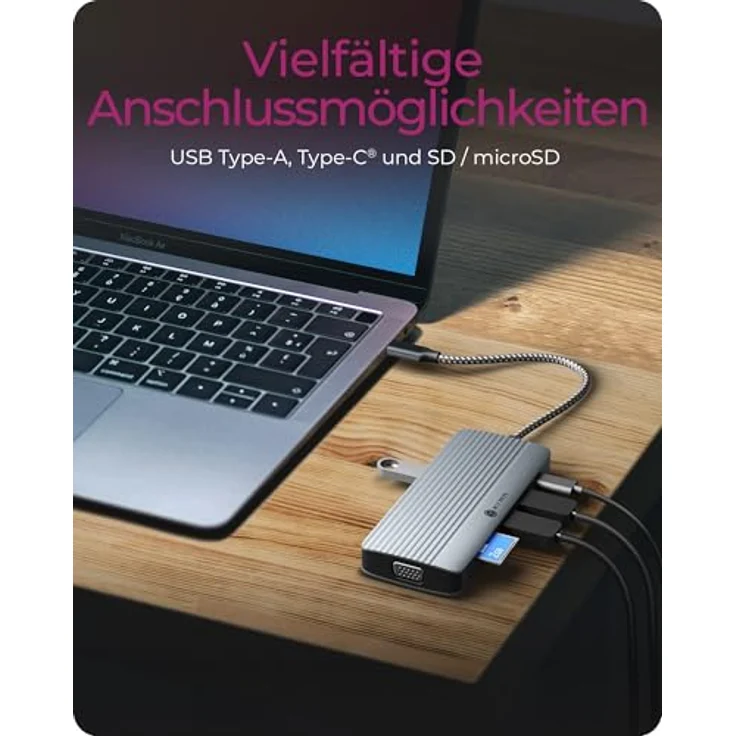 ICY BOX IB-DK4040a-CPD, USB-C Docking Station (10-in-1) mit 1x HDMI (4K 60 Hz), 1x VGA (2K 60 Hz), 3x USB-A, 1x USB-C, SD/microSD Kartenleser, Gigabit Ethernet, 100W Power Delivery, Aluminiumgehäuse – Bild 3
