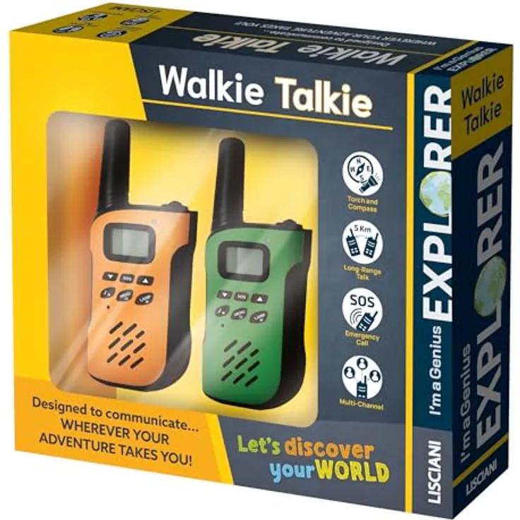 Liscianigiochi Ich bin ein Genie-Entdecker – Walkie-Talkie-Kommunikationsset mit 4 km Reichweite, inkl. Zubehör wie Taschenlampe und Kompass, ab 7 Jahren