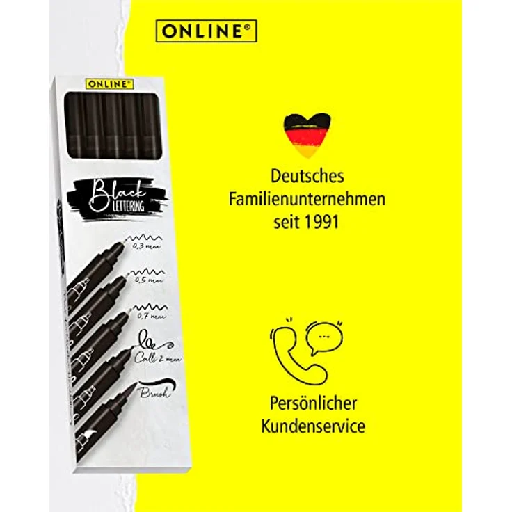 ONLINE 19114 Tuschestifte 5er Set, schwarz, verschiedene Strichstärken (0,3 - 2mm, Brush) im Kartonetui – Bild 6