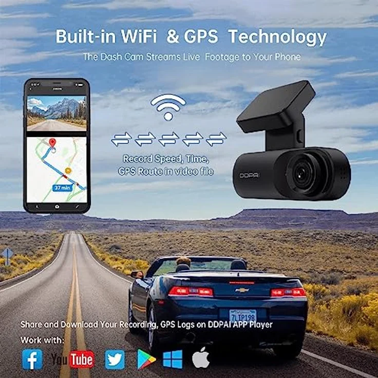 DDPAI Dash Cam Mola N3 GPS Front-Dashcam 1600p, 2K Dashcam Recorder Frontauto Unfall Armaturenbrett Kamera für Auto | Infrarot-Nachtsicht | GPS-Logging | 24-Stunden-Parkmodus | App WLAN | 128 GB max – Bild 4