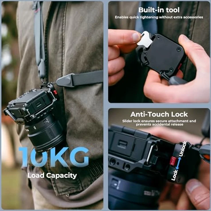 Freewell Kameragurt Schnellverschluss-Klemme, universell kompatibel mit DSLR- und spiegellosen Kameras, belastbar bis 10 kg, leichtes Aluminium-Design, 75g – Bild 3