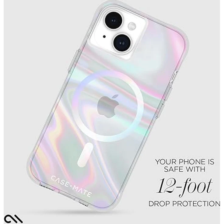 Case-Mate Soap Bubble Mag-Safe Case Schutzhülle kompatibel mit Apple iPhone 15/14/13 Hülle Regenbogen (Farbwechsel-Effekt, 3 m Fallschutz, Integrierter Mag-Safe-Ring) - Transparent/Schillernd – Bild 3