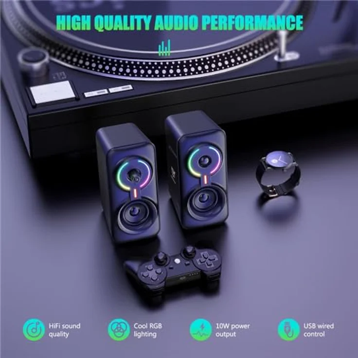ONIKUMA L6 Multimedia Gaming Speaker, 10 Watt mit BT5.0 und multicolor LED-Beleuchtung, Schwarz – Bild 3