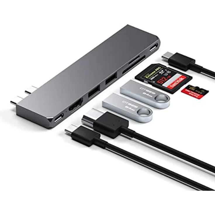 Satechi USB-C Hub Multiport Adapter Pro Slim, 7 in 1 Dongle – Für MacBook Pro/Air M2 mit USB 4 Port, 4K HDMI Auflösung, USB3.2 Gen 2, SD/TF Kartenleser und 100W USB-C PD (Space Grau) – Bild 2