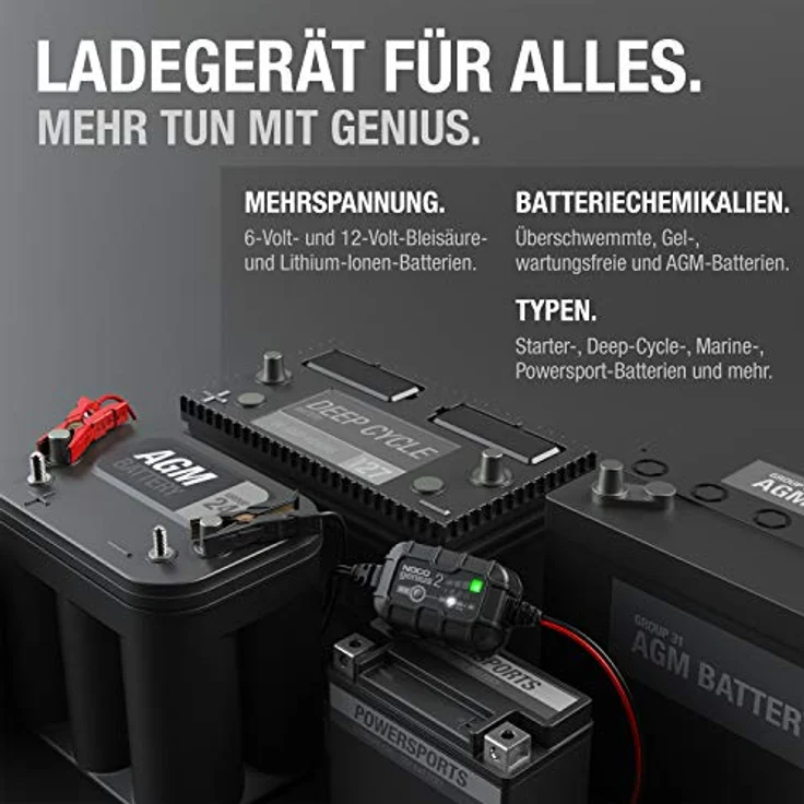 NOCO GENIUS2EU 2A Kfz-Ladegerät 6V/12V, intelligentes Ladegerät für Blei- und Lithium-Batterien, kompakt und effizient – Bild 5
