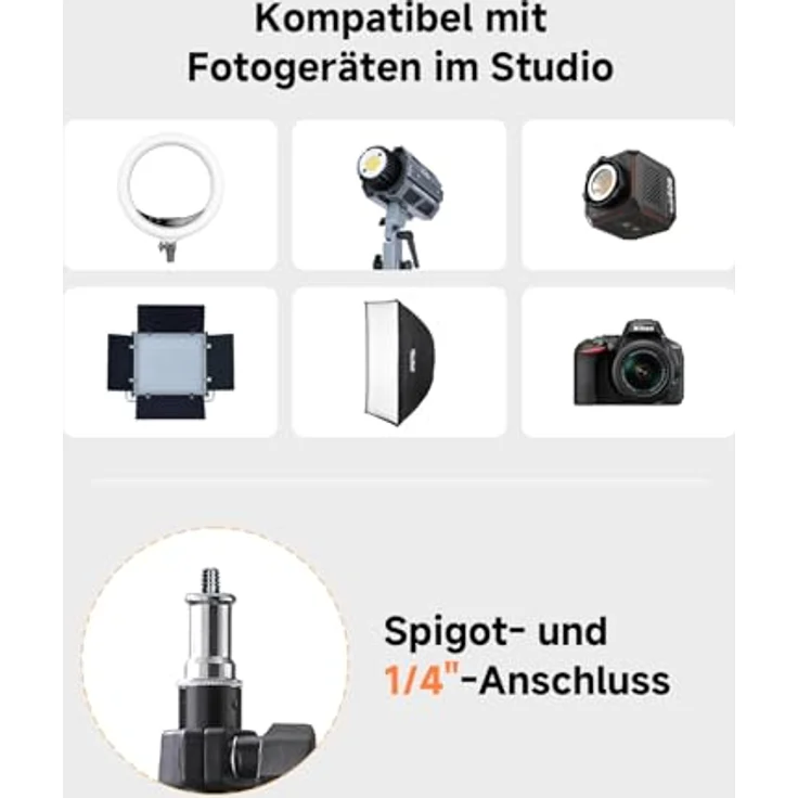 Rollei Lampenstativ 200 cm, verstellbar von 88 bis 200 cm mit Luftfederungssystem und Spigot-Anschluss – Bild 6