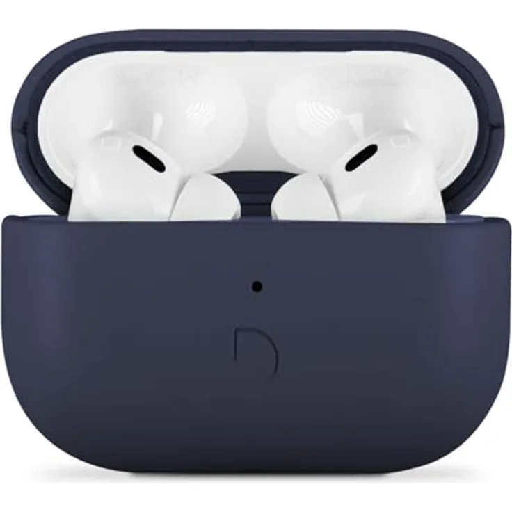 Decoded Leather Case für Apple AirPods Pro 3, handgefertigte Schutzhülle aus vollnarbigem Leder, Navy Blau, mit schockabsorbierender TPU-Basis und LED-Aussparung