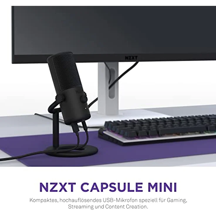 Nzxt Capsule Mini USB-Mikrofon - AP-WMMIC-B1 - Hohe Auflösung – Nierenförmige Richtcharakteristik – Ideal für Streaming, Content Creation und Podcasting – Integrierter Pop-Filter – Schwarz – Bild 2