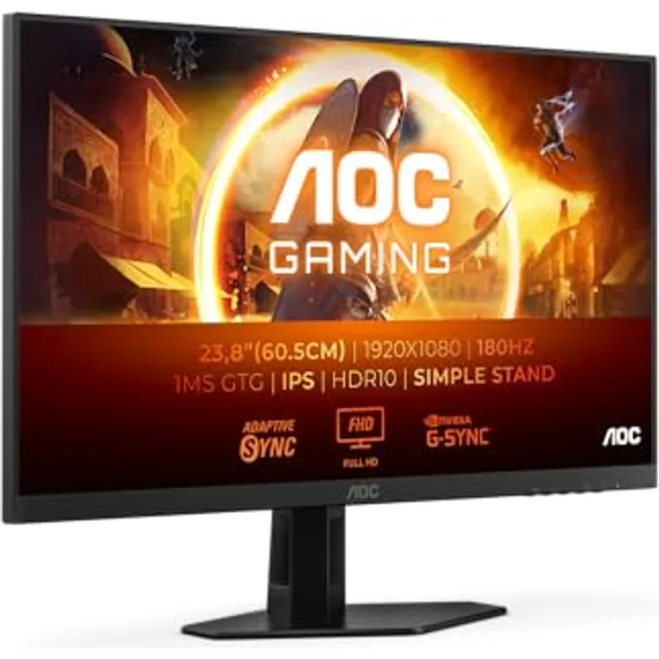 AOC Gaming 24G4XED, 24 Zoll Full HD Monitor mit 180 Hz, 1 ms Reaktionszeit, FreeSync Premium, G-Sync kompatibel, HDR10, schwarz/grau