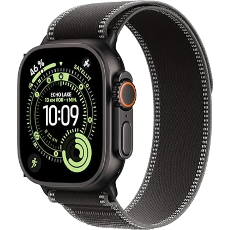 Apple Watch Ultra 3 GPS + Cellular, 49mm, Titangehäuse Schwarz, Trail Loop Schwarz - S/M – Bild 1