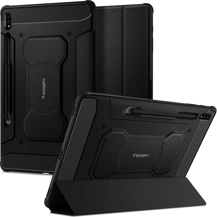 Spigen Rugged Armor Pro (Galaxy Tab S7+), Tablet Hülle, Schwarz - Rundum-Schutz mit integrierten Luftpolstern