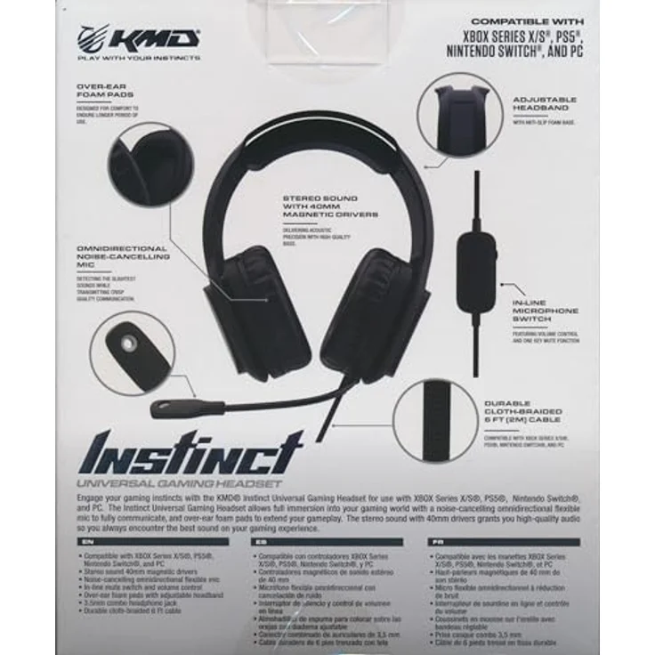 KMD Instinct Universal Gaming Headset, kabelgebunden mit Geräuschunterdrückung, Over-Ear-Polstern, Schwarz – Bild 4