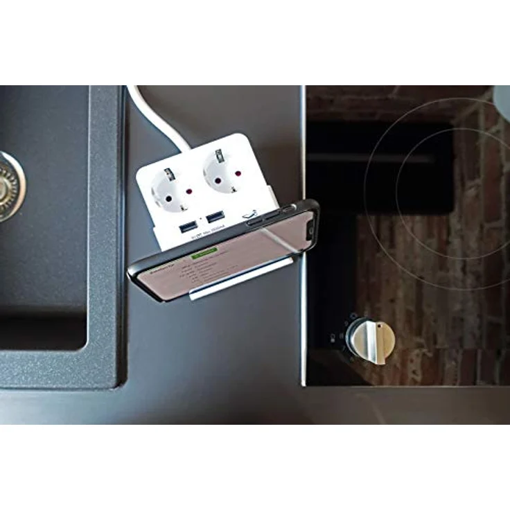 SCHWAIGER 661545 Tischsteckdose USB Ladeständer Steckdosenadapter Schuko Mehrfachstecker Ladestation Smartphone Halter 2 Schukostecker 2 USB-Anschlüsse 1,5m – Bild 5