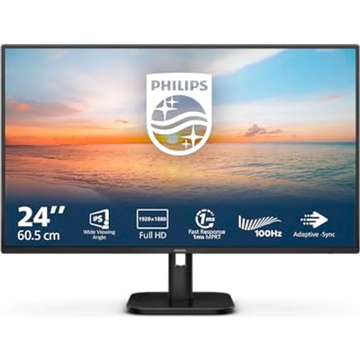 Philips 24E1N1100A - 24 Zoll Full HD Monitor, eingeb. Lautsprecher, 1 ms Reaktionszeit schwarz, Adaptive Bild Synchronisation, Flicker Free- und Low Blue Light-Technologie