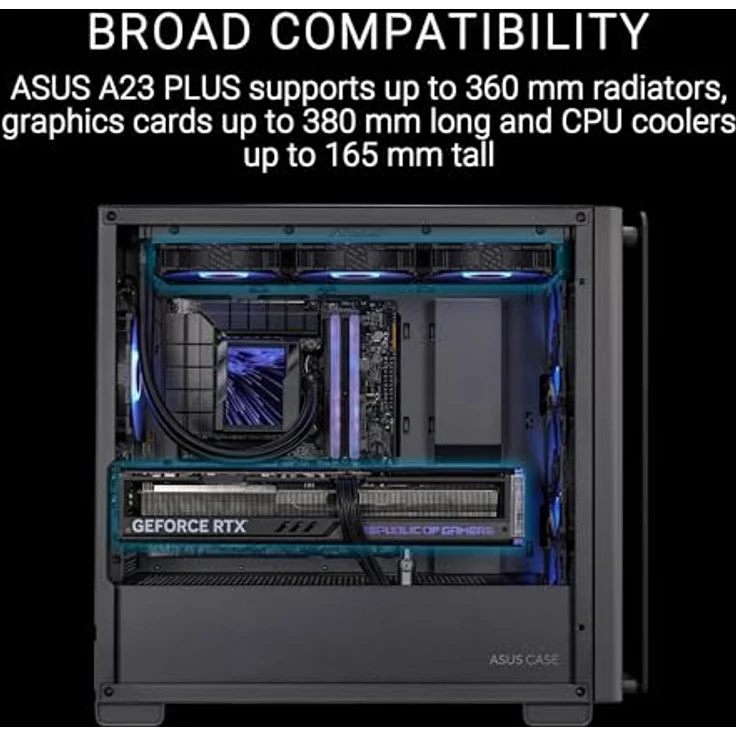 ASUS A23 Plus TG ARGB Black microATX PC Gehäuse (vorinstallierte ARGB-Lüfter, Mesh Frontpanel, versteckte Anschlüsse, 360-mm-Radiatoren, 380-mm-Grafikkarten) – Bild 3