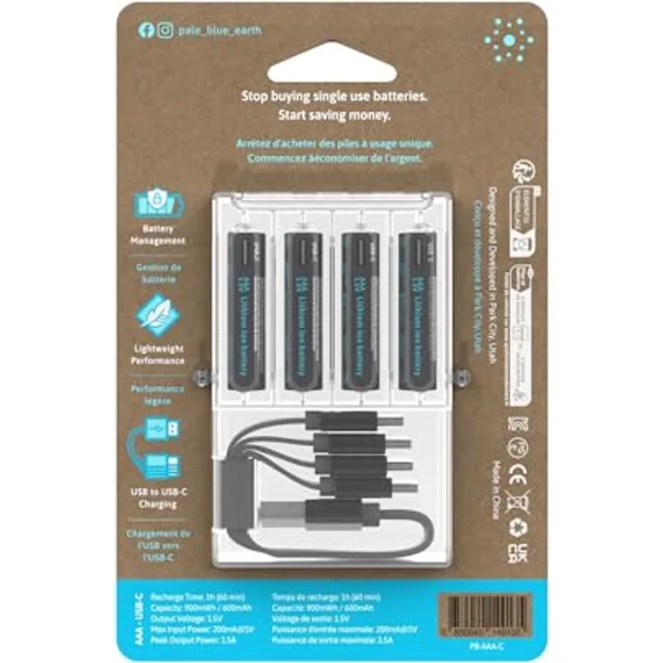 Wiederaufladbare USB Batterien AAA (LR03) [HR03] Paleblue