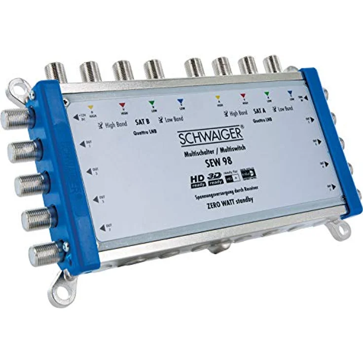Schwaiger SEW98 531 Multischalter (2 Satellitenpositionen, bis zu 8 Teilnehmer, kein Netzanschluss nötig, DVB-T2 geeignet) Silber – Bild 2