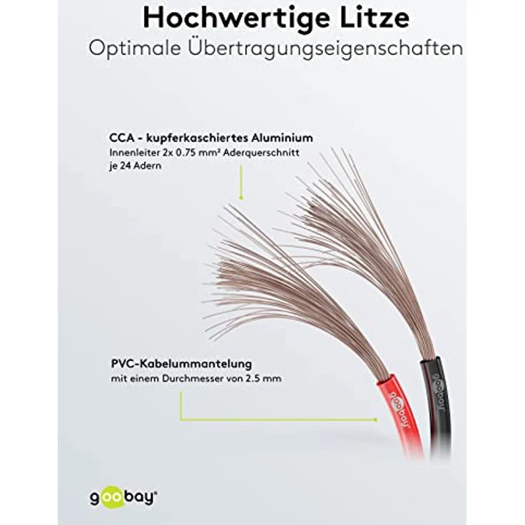 Goobay 67728 Lautsprecherkabel mit Leiter 2 x 0,75mm² , 10 Meter, Rot/Schwarz – Bild 3