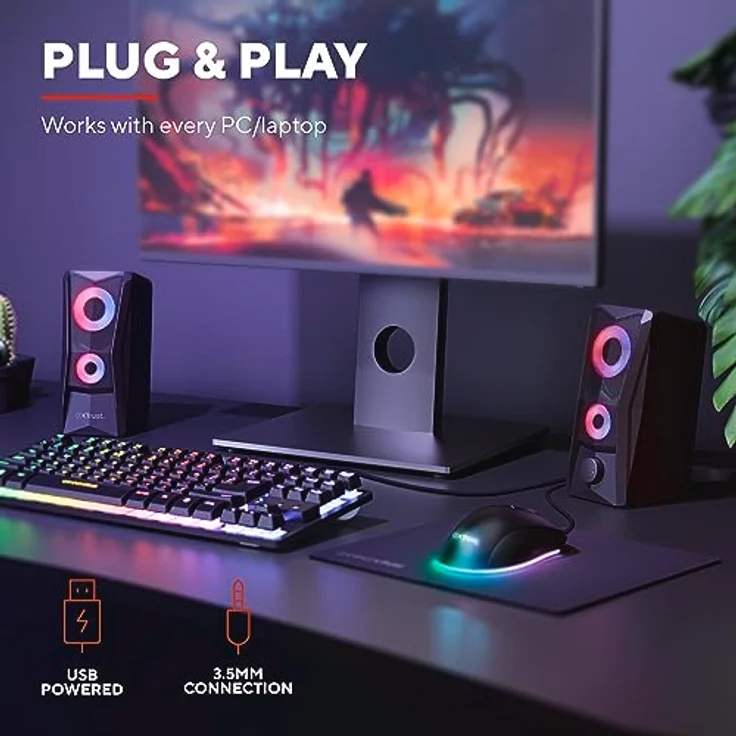 Trust Gaming GXT 606B Javv 2.0 PC Lautsprecher mit RGB LED Beleuchtung, 12W (6W RMS), USB-Betrieb, Kompakte PC Boxen, Speaker Set, Gaming Lautsprecher für Computer und Laptop - Schwarz – Bild 4