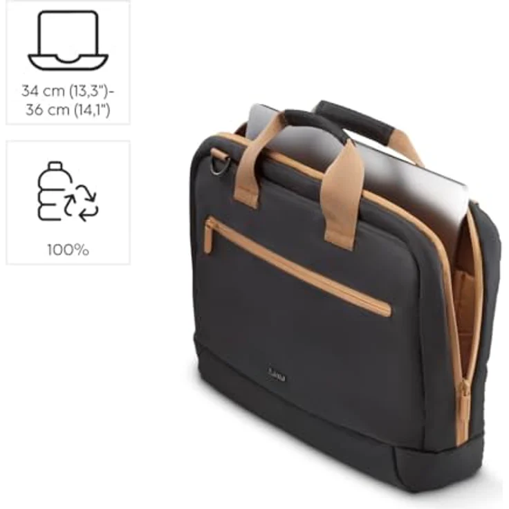 Hama Laptoptasche für Laptops 13,3“ - 14,1“ (leichte Businesstasche als Umhängetasche oder Tragetasche, Notebooktasche mit Organizer-Vorderfach und -Innenfach, wasserabweisend, gepolstert) schwarz – Bild 4