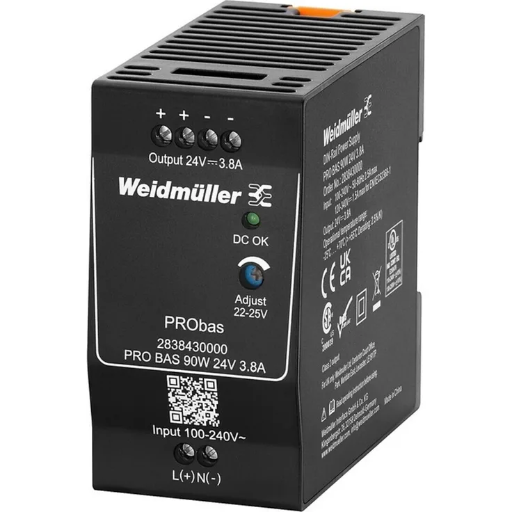 Weidmüller PRO BAS 24V DC Stromversorgung, 90W, 3.8A, für USV-Anwendungen, schwarz