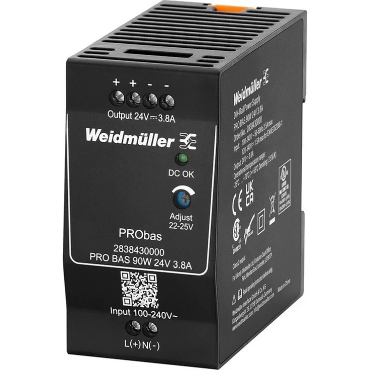 Weidmüller PRO BAS 24V DC Stromversorgung, 90W, 3.8A, für USV-Anwendungen, schwarz