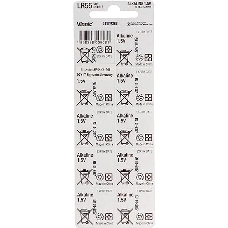 Vinnic Batterie Button Alkalina AG8 L1121F LR55, Blister mit 10 Stück – Bild 5