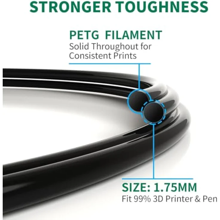 GEEETECH PETG Filament, Schwarz 1,75 mm, 6x1 kg, korrosionsbeständig und vakuumverpackt für 3D Drucker – Bild 2