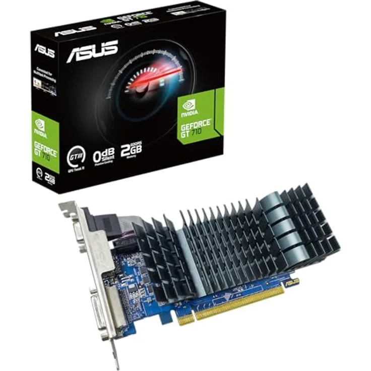 ASUS GeForce GT 710 2GB GDDR5 EVO Low-Profile Grafikkarte (Nvidia GeForce GT710, für leise HTPC-Aufbauten, Unterstützt 3 Monitore, PCIe 2.0, HDMI 1.4b, GT710-SL-2GD5-BRK-EVO)