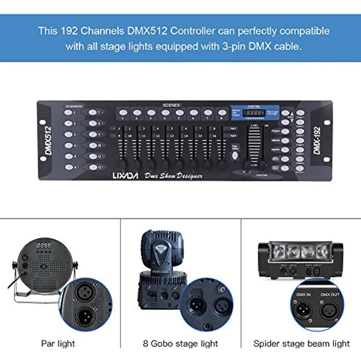 Lixada DMX 512-Konsole, Lichtsteuerung mit 192 Kanälen, 12 Scannern und 23 programmierbaren Szenen für Bühnenlampe und DJ-Set – Bild 4