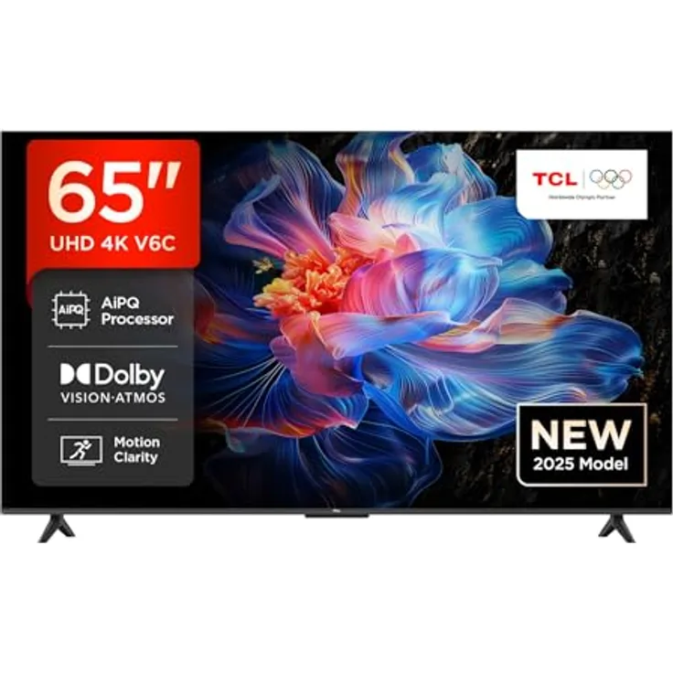 TCL 65V6C 65 Zoll Direct LED TV, 4K HDR Fernseher, Smart TV mit Dolby Audio, Motion Clarity, Google Assistant & Alexa, Schwarz