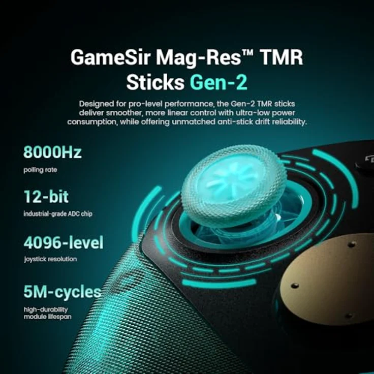 GameSir G7 Pro 8K Esports-Controller, kabellos mit 8000Hz Polling, Mag-Res TMR Gen-2 Sticks, 4 programmierbaren Makro-Tasten und Bewegungssensor, Cyan - Aimlabs Edition, 1 Monat Aimlabs+ kostenlos – Bild 3