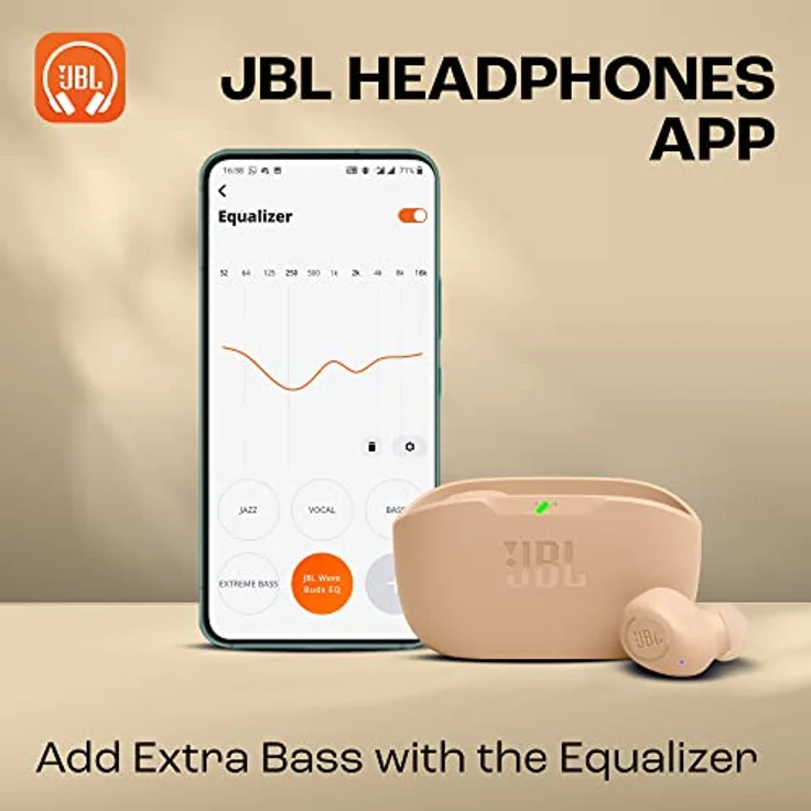 JBL Wave Buds, Bluetooth In-Ear Headsets mit JBL Deep Bass, 32 Stunden Akkulaufzeit, beige – Bild 3